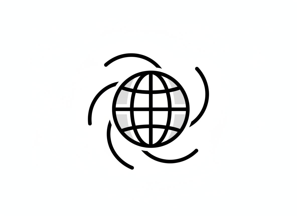 Minimalistisches Symbolbild zum FTSE All-World: vernetzter Globus in Schwarz-Weiß-Grau