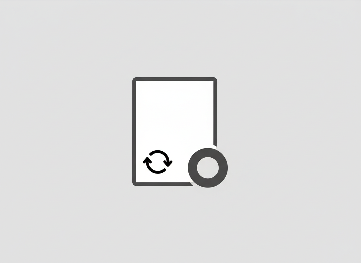 Minimalistisches Symbolbild zur Lastschrift: Dokument mit Kreispfeil-Symbol in Schwarz-Weiß-Grau