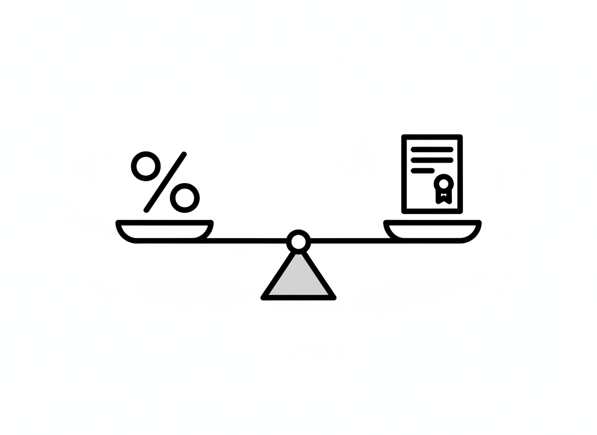 Minimalistisches Symbolbild zum Zinsänderungsrisiko: Waage zwischen Zins und Anleihe in Schwarz-Weiß-Grau